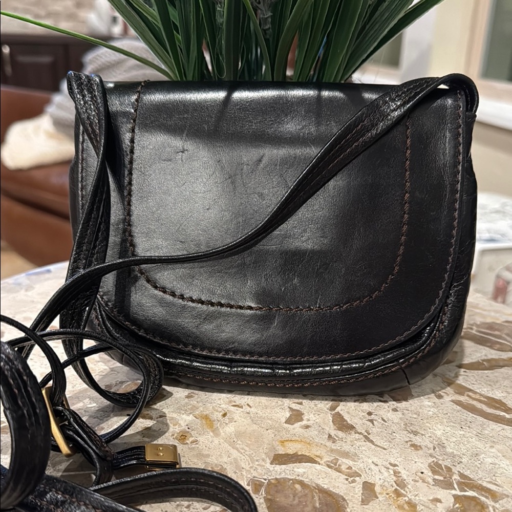 Elegant Black Leather HOBO Crossbody Bag- gently used and so soft!